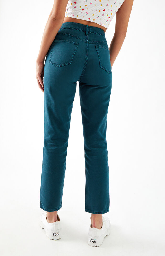 Teal High Waisted Straight Leg Jeans