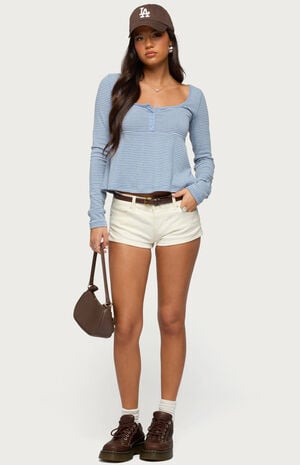 Sare Striped Babydoll Henley Top image number 5