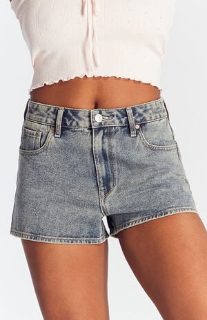 Dark Indigo Zip Fly High Waisted Denim Festival Shorts image number 2