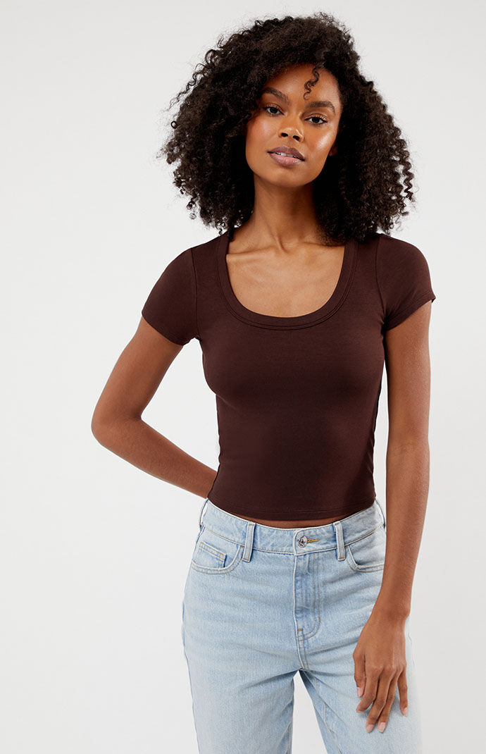その他 SALSATION Wide Neck T-shirt Light Brown RUNNING GRAPHIC PRINT T-SHIRT - Brown | ZARA United States