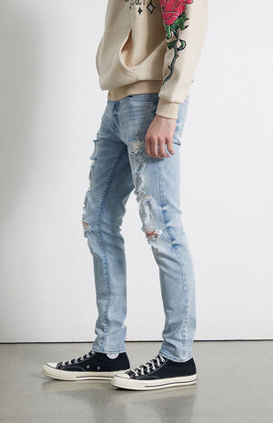 Eco Medium Indigo Ripped Skinny Jeans image number 3