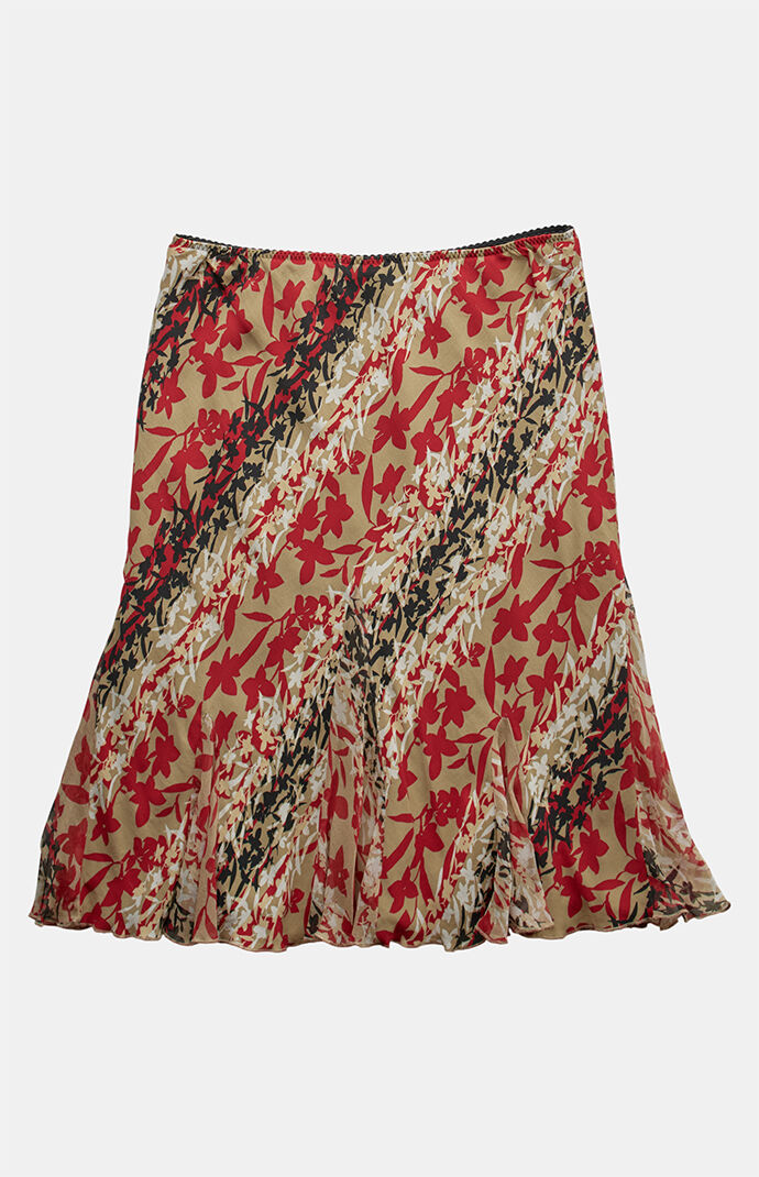 PS VINTAGE 2000s Red Y2K Midi Skirt