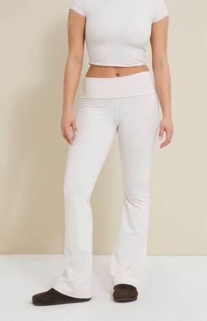 PAC WHISPER Active Ivory Fold-Over Waistband Flare Yoga Pants image number 1