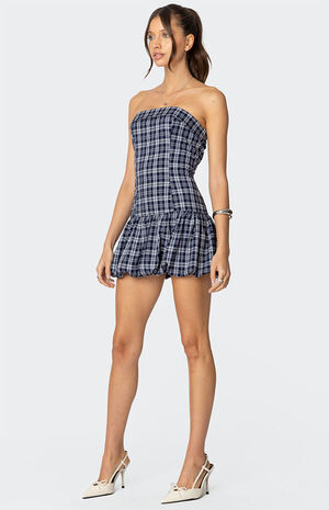 Plaid Strapless Bubble Mini Dress image number 4