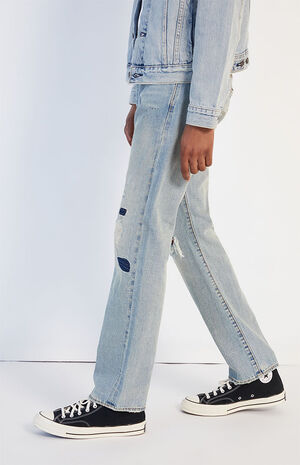Light Blue Ripped 501 Original Fit Selvedge Jeans image number 3