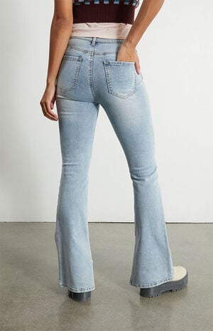 Light Blue High Waisted Slim Flare Jeans image number 4