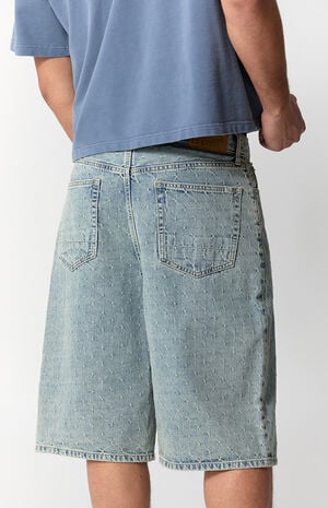 Austin Extreme Baggy Jean Shorts Textured Slub Light Blue image number 5
