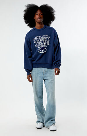 Boxy Washed Preppy Embroidered Crew Neck Sweatshirt image number 4