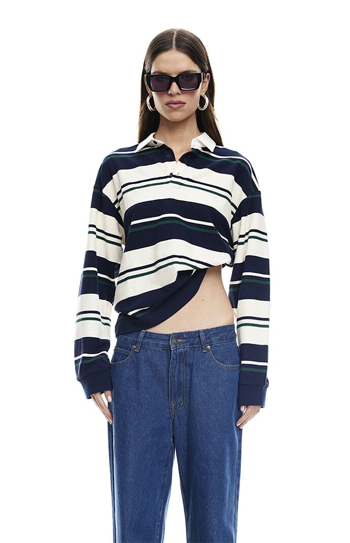 LIONESS Striped Preppy Jersey Long Sleeve Top