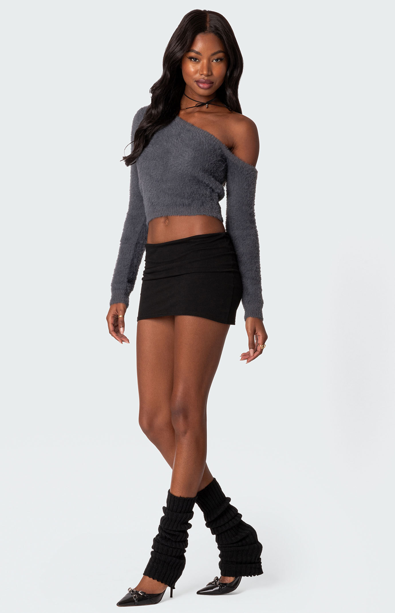 Edikted Frannie One Shoulder Fuzzy Knit Top PacSun