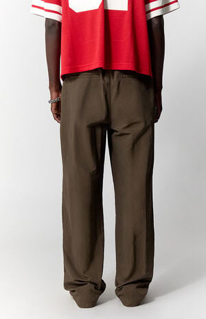 Brown Baggy Nylon Track Pants image number 4