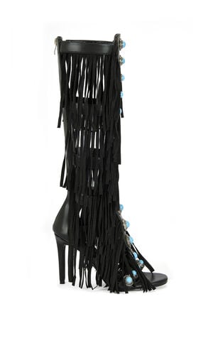 Women's Amadeo Black Fringe Gladiator Sandal Boots image number 1