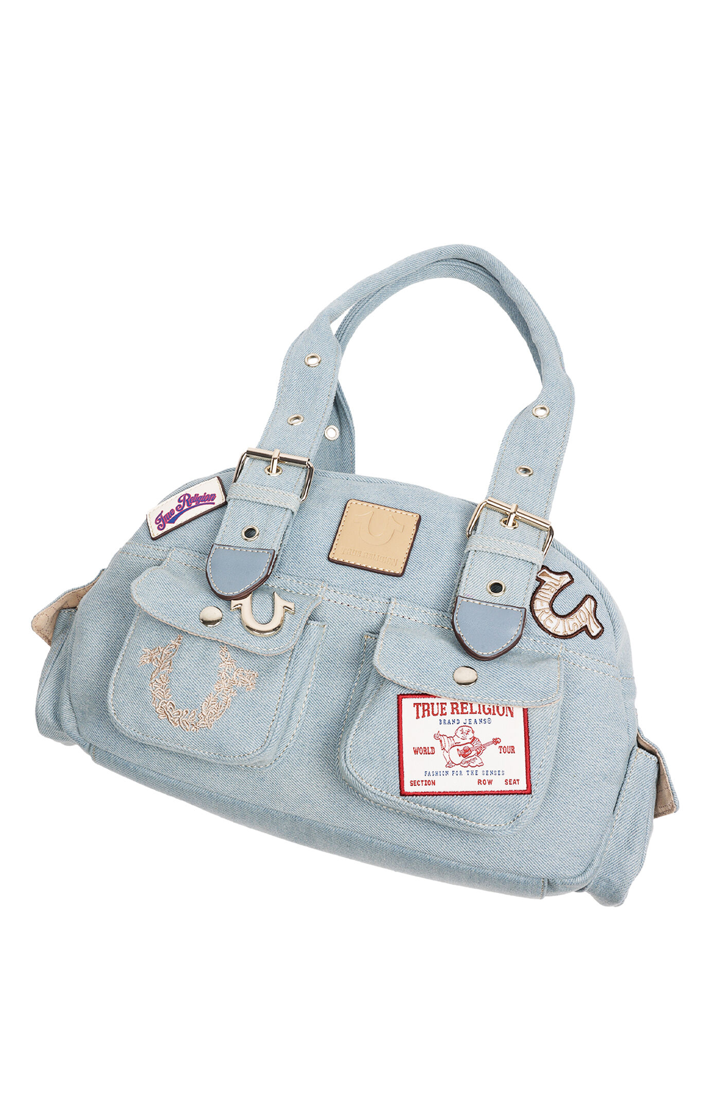 True Religion Blue Denim Multi Patch Satchel Bag | Pacsun