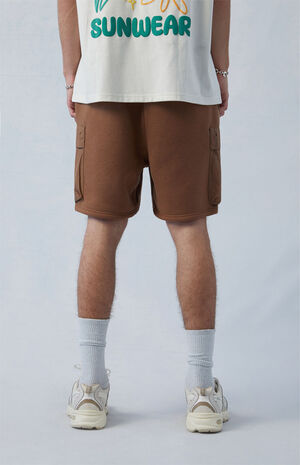 Fleece Brown Cargo Sweat Shorts image number 4