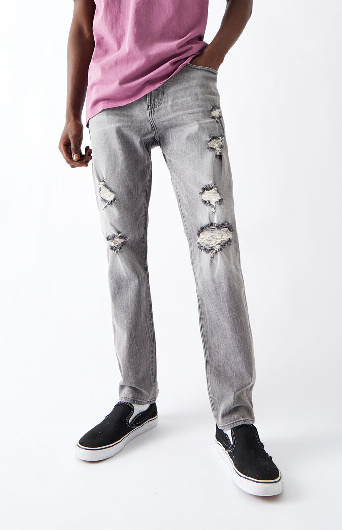 Ripped Gray Slim Taper Jeans
