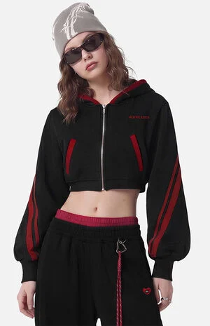 Contrast Cropped Striped Zip Up Hoodie image number 1