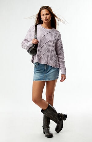 Violet Cable Knit Boxy  Sweater image number 5