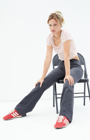 Black Low Rise Bootcut Jeans image number 5