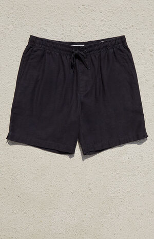 Black Slubby Textured Volley Shorts image number 1