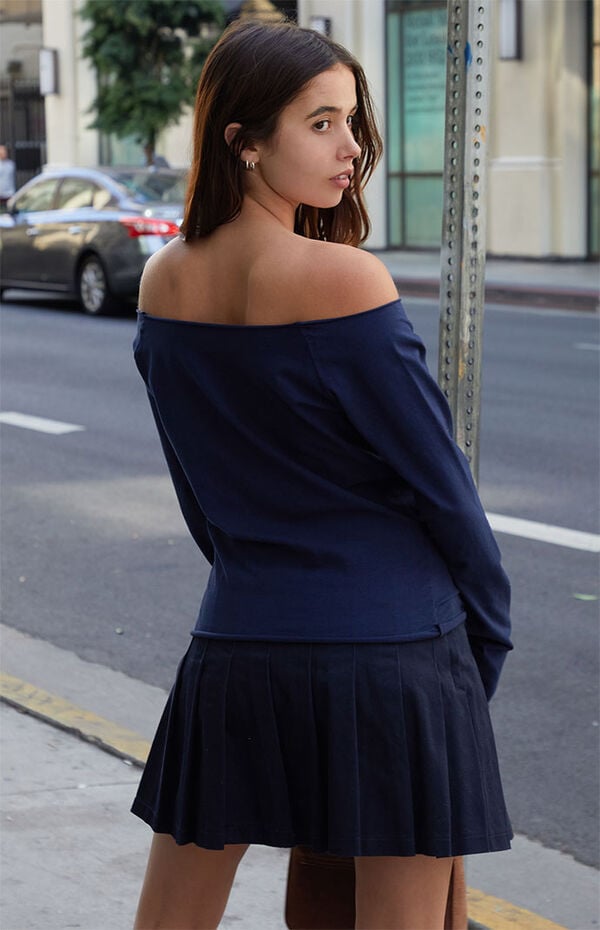 John Galt Navy Bonnie Off-The-Shoulder Top