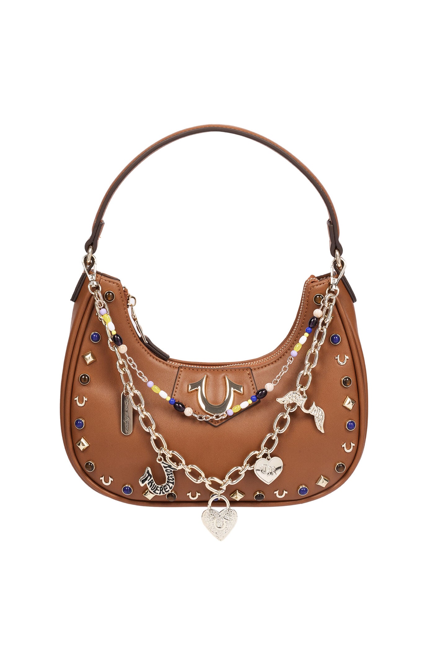 True Religion Chain & Studs Faux Leather Hobo Bag