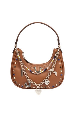 Chain & Studs Faux Leather Hobo Bag image number 1