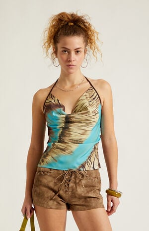 Xandra Tiger Cowl Neck Top image number 2