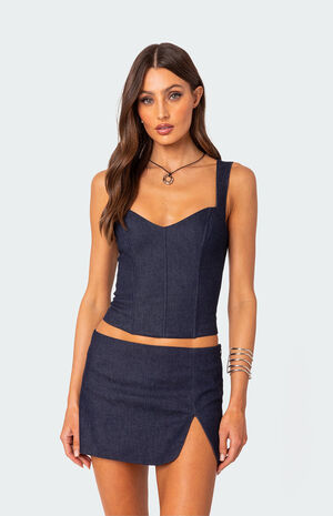 Jemma Lace Up Denim Corset image number 1