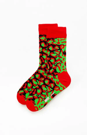 x&nbsp;Happy&nbsp;Socks&nbsp;Red Leopard High Crew Socks image number 1