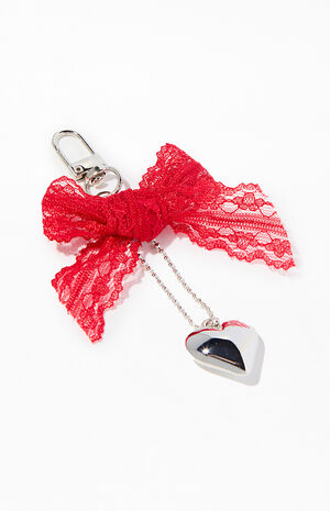 Lace Bow Heart Bag Charm Keychain image number 2