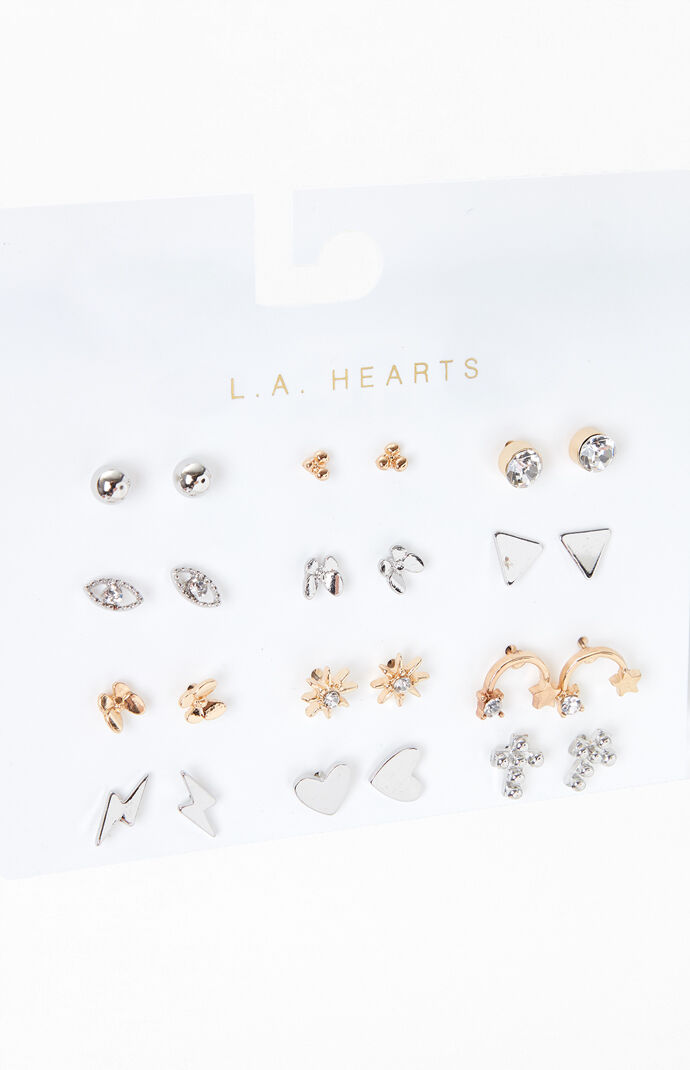 12 Pack Mixed Metal Earrings