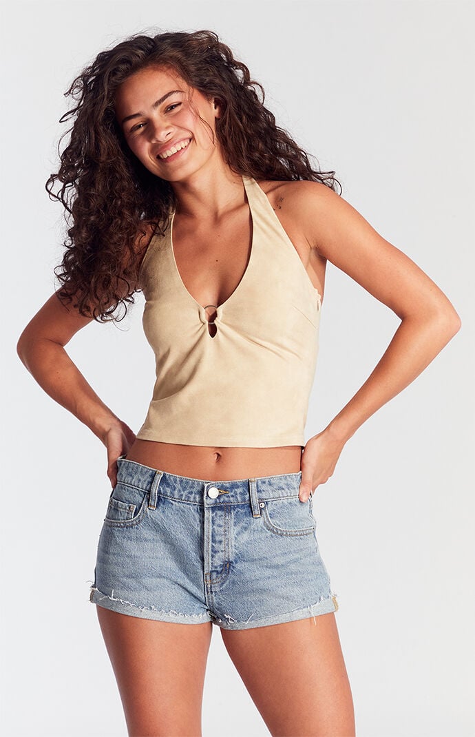 Pacsun Light Indigo Raw Cut Denim Micro Shorts Pacsun Light Indigo Raw Cut Denim Micro Shorts