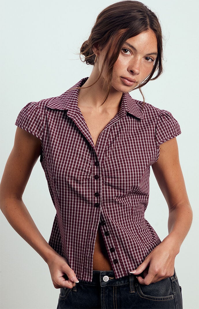 Beverly and Beck Georgie Short Sleeve Button Up Top