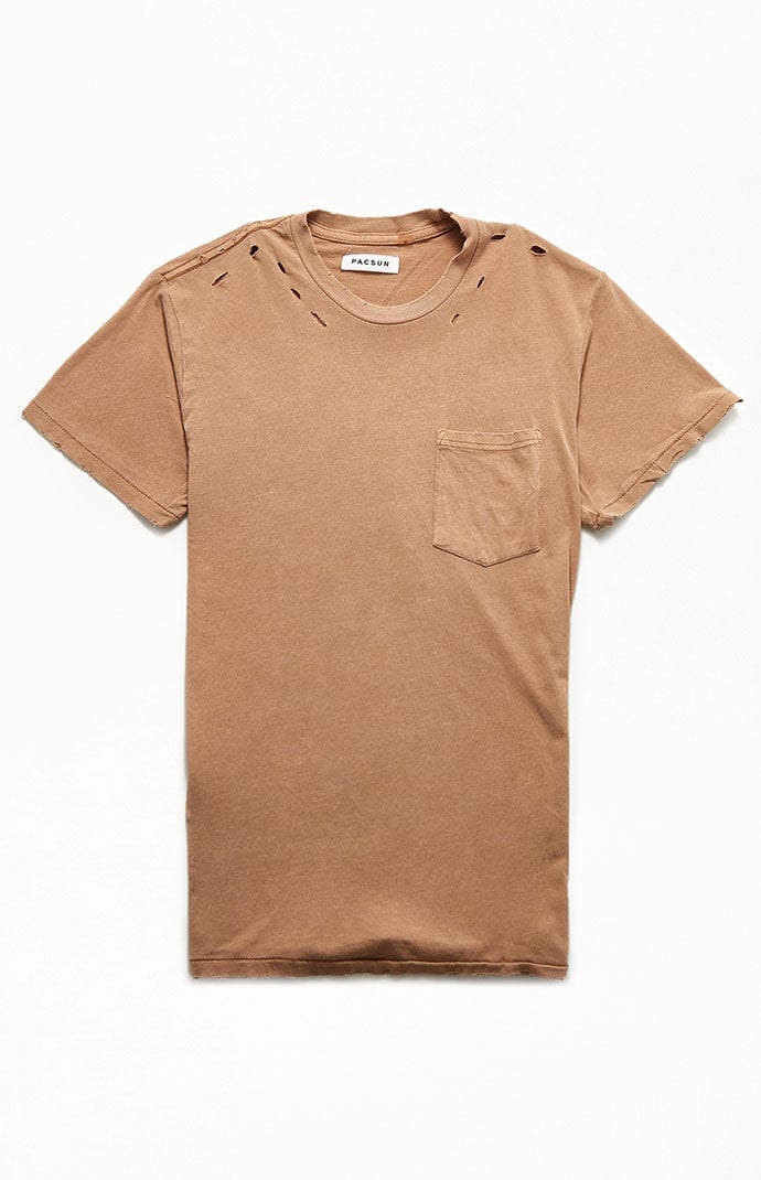 PacSun Tan Distressed Pocket T-Shirt