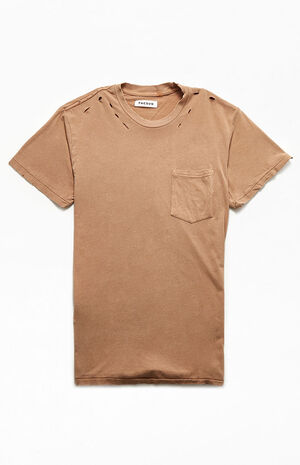 Tan Distressed Pocket T-Shirt