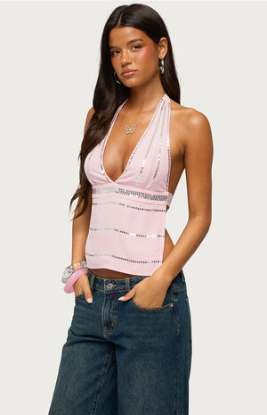 Roey Sequin Chiffon Backless Top image number 2