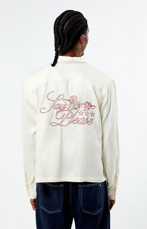 Graphic Long Sleeve Cropped Camp Shirt image number 4