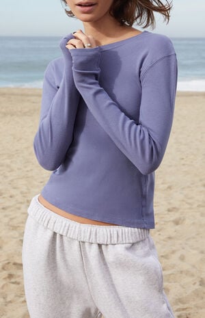 Blue Ainsley Long Sleeve Crop Top