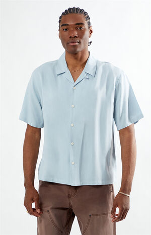 Blue Solid Color Oversized Camp Shirt image number 1