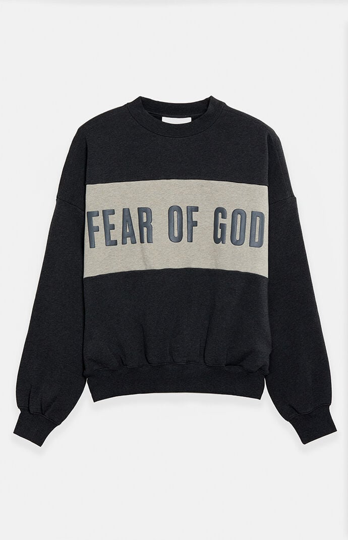 Fear of God Essentials Men's Iron Grey Heather Paneled Cropped Relaxed Sweatshirt in Iron Gray Heather - Size Small
