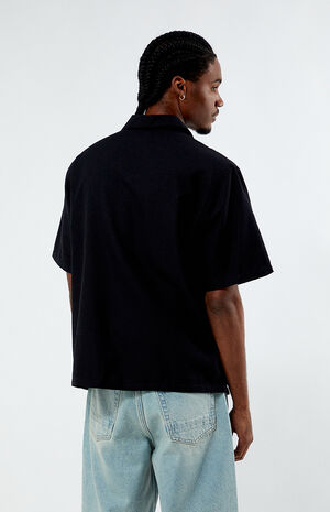 Oversized Black Camp Shirt image number 4
