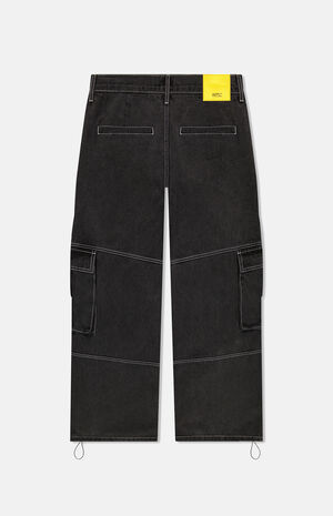 Black Wash Baggy Denim Cargo Pants image number 2