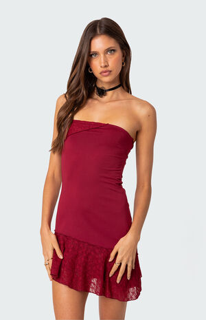 Lace Patchwork Asymmetric Mini Dress image number 1