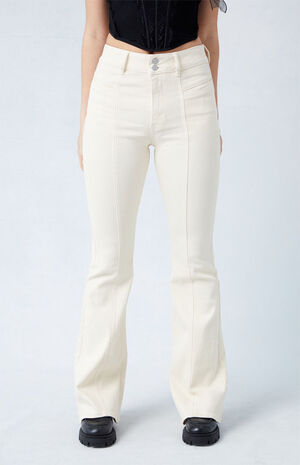 Cream High Waisted Flare Pants image number 2