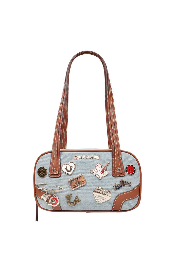 True Religion Arbor Multi Pin Logo Denim Satchel Bag
