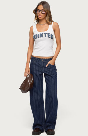 Lace Trim Striped Low Rise Baggy Jeans image number 6