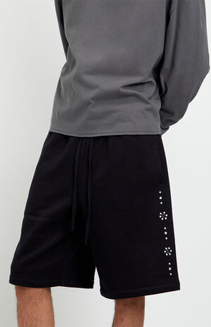 Black Studded Fleece Baggy Sweat Shorts image number 5