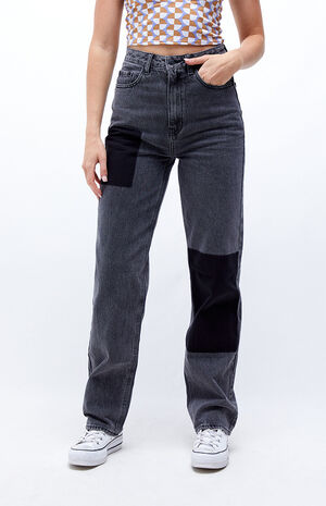Eco Grey Patchwork Boyfriend Jeans image number 1
