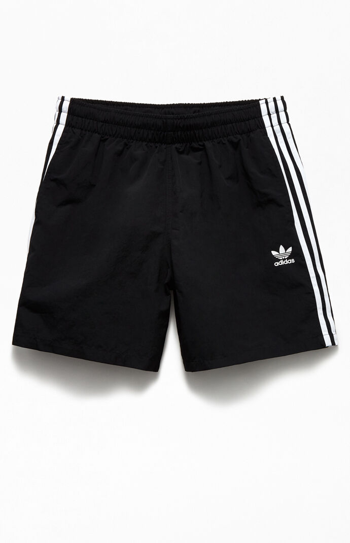 Black 3-Stripes 16" Swim Trunks