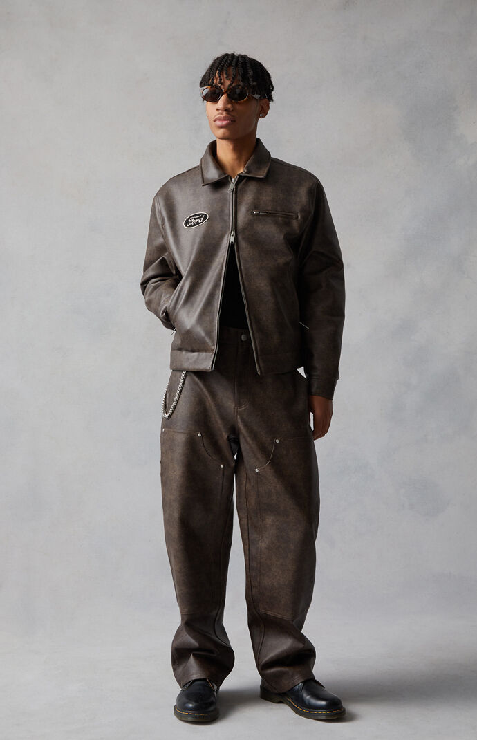 FORD Faux Leather Bull Zip Up Jacket | PacSun